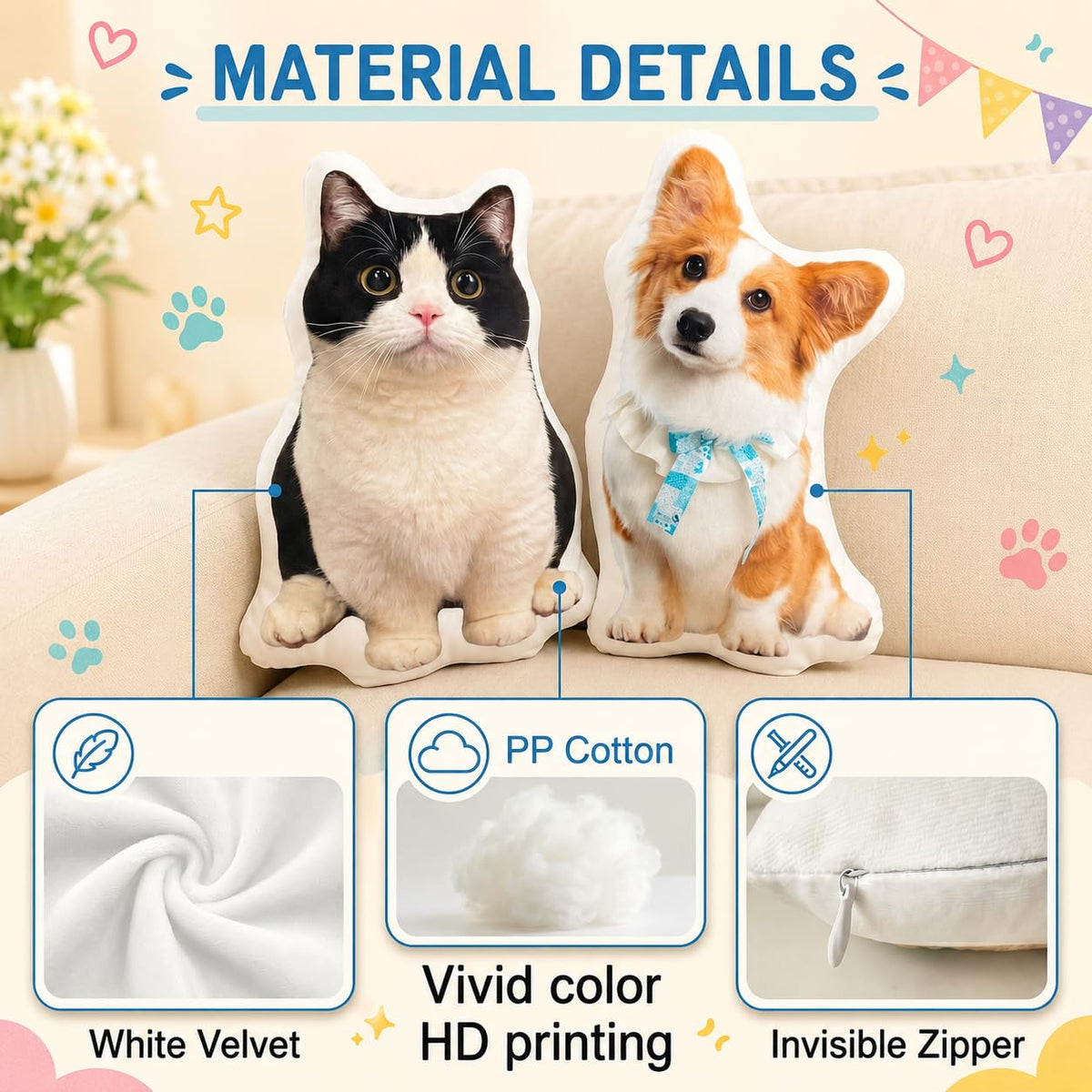 Custom Pet Pillow Personalized Dog and Cat Photo Pillow