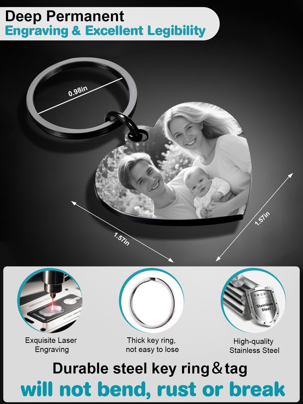 Custom Photo Keychain Personalized Double Sided Engraved Picture Key Ring