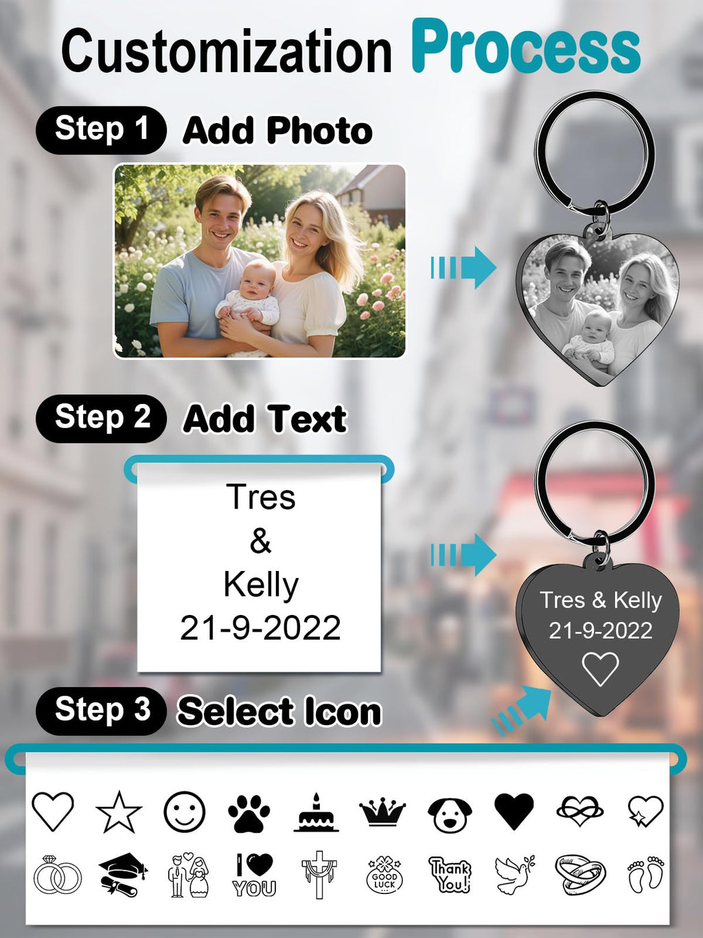 Custom Photo Keychain Personalized Double Sided Engraved Picture Key Ring