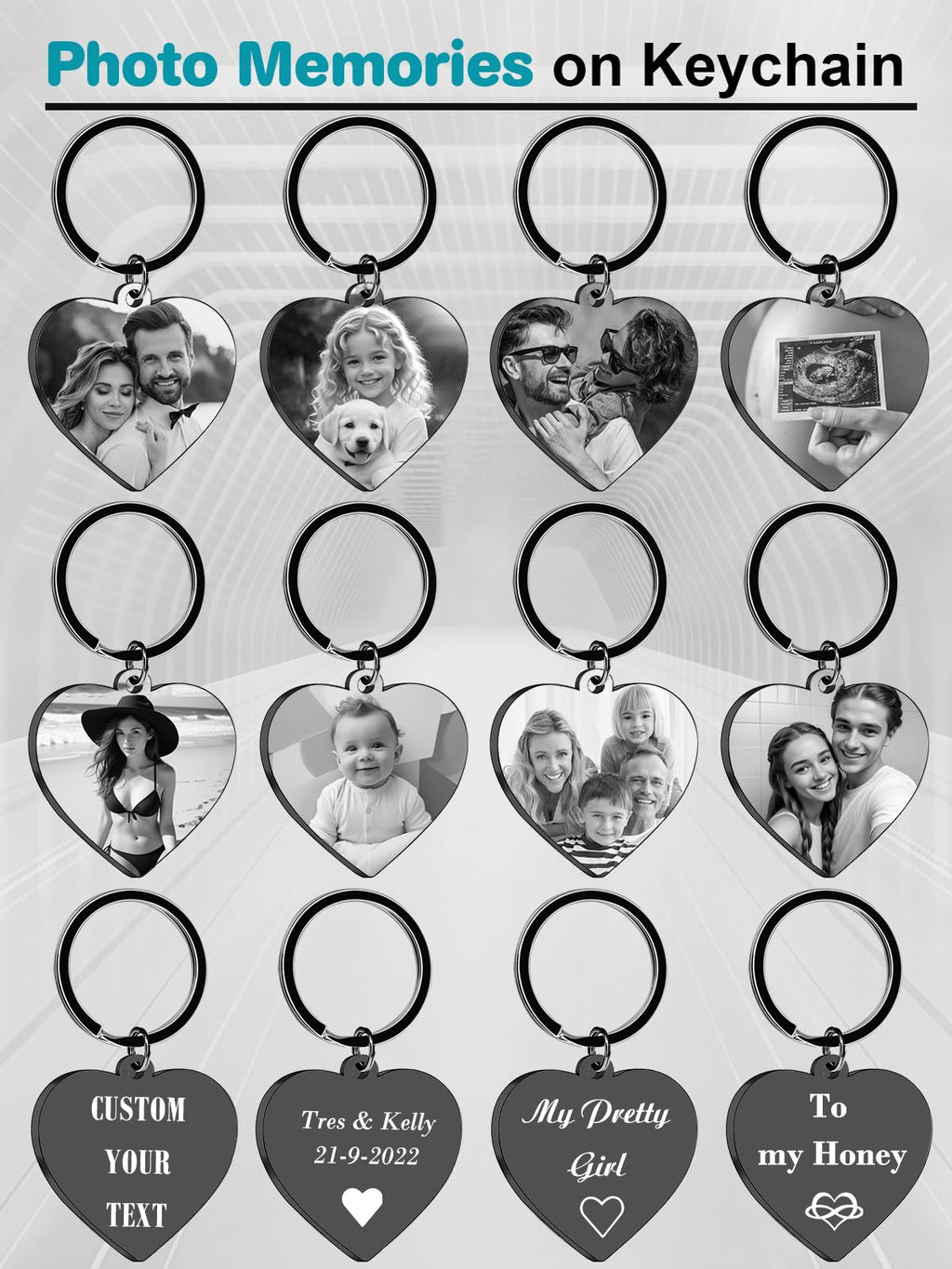 Custom Photo Keychain Personalized Double Sided Engraved Picture Key Ring